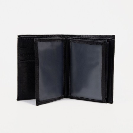 Male purse without fastening, 2 in 1, for auto documents, for bills, for cards, for coins, black color Black-3