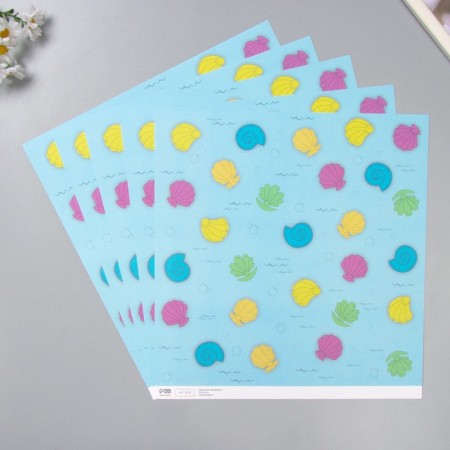 Scrapbooking paper "Sea shells" density 180 grams set 5 pcs 30.5x32 cm-1