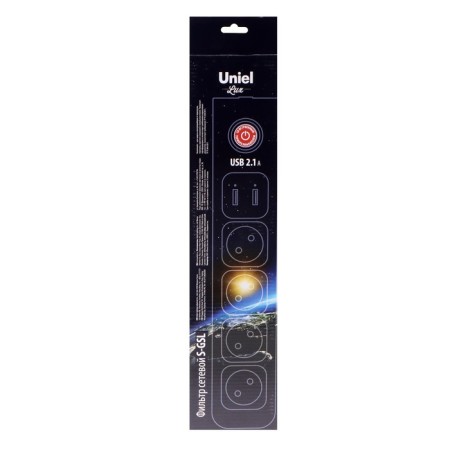 Unieel Lux network filter, 5 outlets, 3 m, 10 A, 2500 W, PVS 3x0.75, with salary, with off., Gray-3