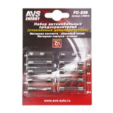 AVS FC-239 fuse set, cylindrical glass, in a blister