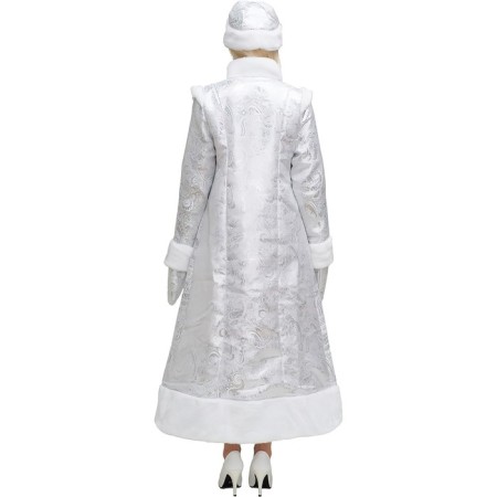 New Year! Snegurochka carnival costume, brocade fur coat is long, silver color, p. 52-2