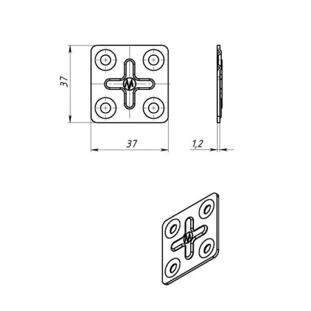 The plate fastener tundra Krep, 37x37x1.2 mm, zinc, in packaging 1 pc.-4
