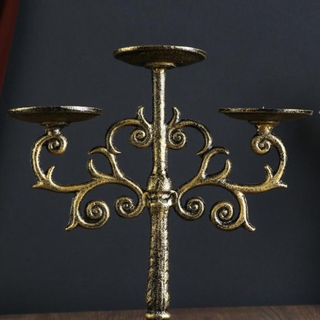 Cast iron candle for 3 candles "openwork" Golden Patina 32x24x9.5 cm-2