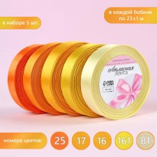 A set of satin ribbons, 5 pcs, size 1 tape: 20 mm × 23 ± 1 m, color yellow spectrum