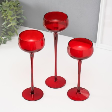 Glass "Glass" Glass Creck "Red Set 3 pcs H- 20, 23, 26x8x8 cm-2