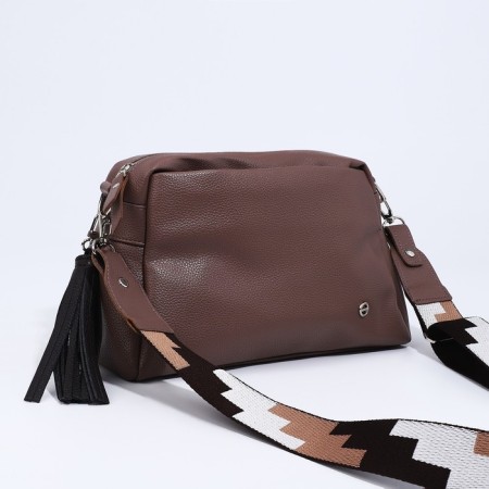 Richet Cross-Body bag, external pocket, 2 long belts, brown color-2