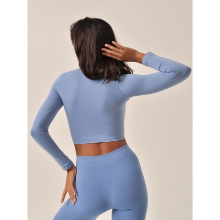 Crop female top with a long sleeve Crop Top Manica Lunga, size 46, color blue-1