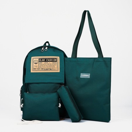 Set of backpacks on lightning from textiles, chopper, bag, pencil case, green color-1