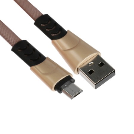 Microusb cable - usb, 2.4 a, braid fabric, flat, 1 meter, brown