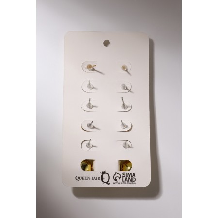 Pusets 6 pairs "ball" flower, white color in gold-5