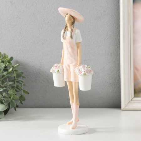 Souvenir Polystone "Girl with Flowers Buckets" 10.5x6.5x26.5 cm-3
