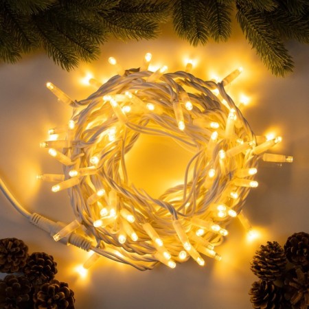 Garland “thread” 10 m, IP65, UMS, white rubber thread, 100 LED, warm white glow, 220 V
