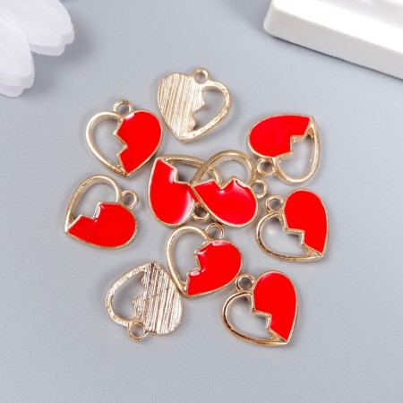 Decor for creativity metal, enamel "Half of the heart" red with gold 1.5x1.4 cm-2