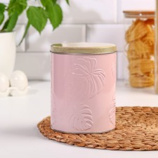 Банка с крышкой для сыпучих продуктов «Моно Монстера», 1,7 л, d=12 см, h=15,2 см, цвет розовый