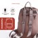 A backpack with a zipper, 5 outer pockets, pencil case, powder color