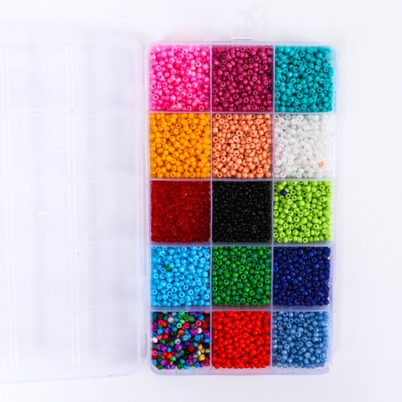 Set for creating jewelry, 15 colors, size 1 piece: 3 mm., Fishing line, scissors-15