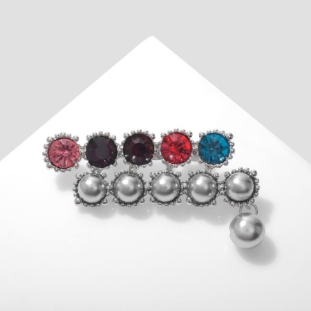 Broch "Beads and rhinestones", colored in silver