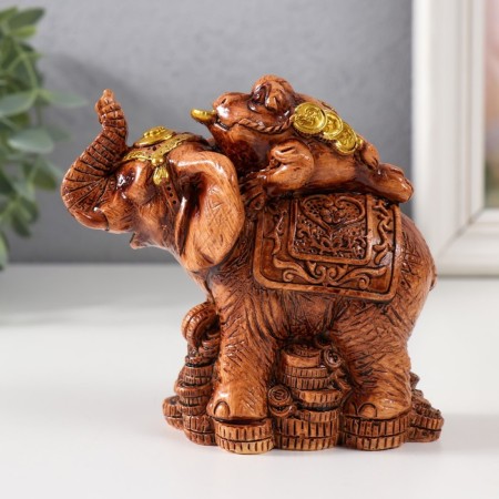 NECK Polystone "Toad on an elephant with coins" 12x6.8x11.2 cm-3