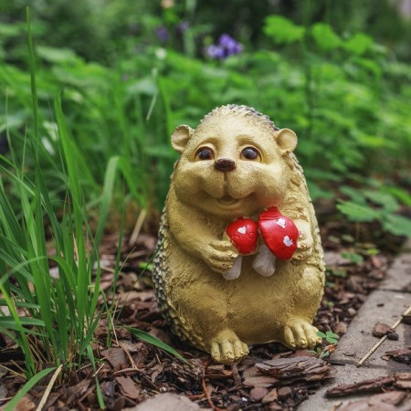 Garden figure "Hedgehog with mushrooms" 12x13x16cm-1