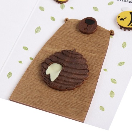 A postcard with a wooden element "Happy Birthday!" Handmade, honey, bees, 14.7x10.5 cm-3