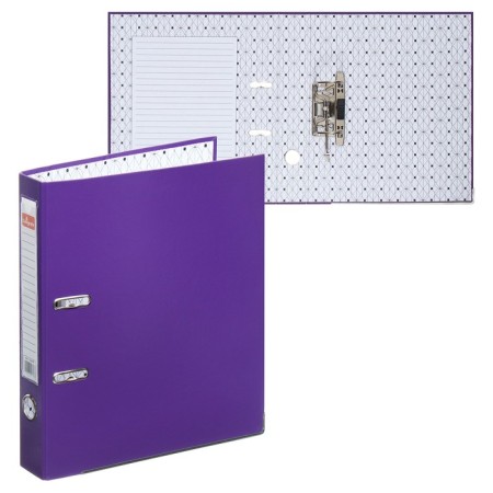 A4, 50 mm registrar, calligrata, PVC, embossing "Len", metal edging, pocket for a spine, assembled, purple, mix