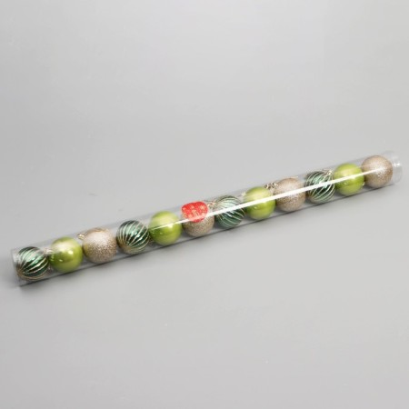 Set of balls plastic D-6 cm, 12 pcs "Agnet" strip shine, green gold-1