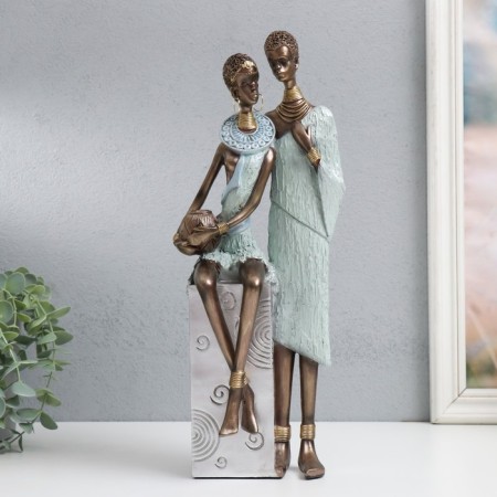 Suvenir Polystone "African couple" silver pattern - leaves 14x10x35.5 cm