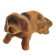 Dog on a car panel shocking his head, small, beige-brown color