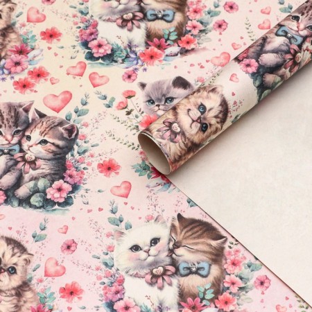 Package paper, white "kittens", 70x100 cm