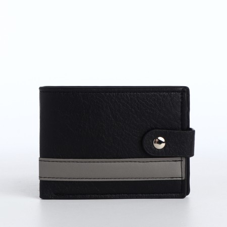 Men's purse on the button, a department for cards, coins, black color