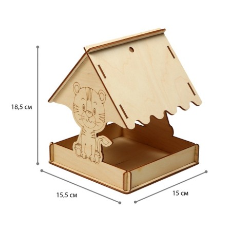 DIY wooden feeder for birds "Tiger", 15.5 × 15 × 18.5 cm, Greengo