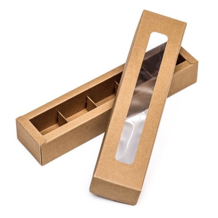 Box for 5 sweets with a shell, with a window, with thin dividers, craft 21x5x3.3 cm-3