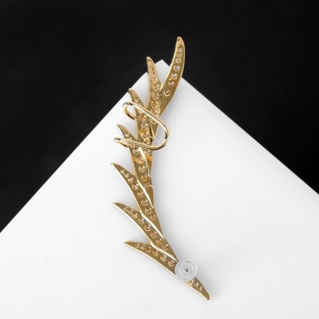Earring "Kaff" feather rhinestones, white color in gold-2