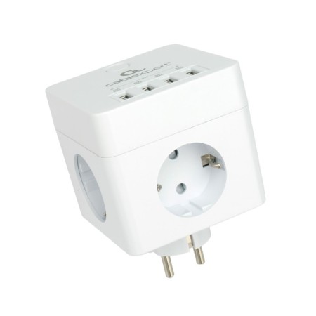 Network filter Cablexpert Cube Cube-4-U4-W, 4 P, 16A, 4xUSB, Ur. Protection 2+, White, box-1