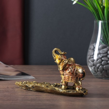 Polystone souvenir with a stand under the incense "Elephant on the sheet" 9x17x5 cm-1
