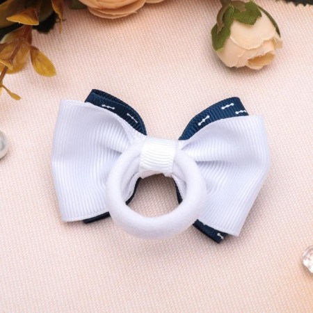 Hair elastic band "Schoolgirl" Balt Strochi, 6.5 cm, blue-white-1