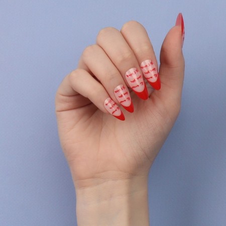 Love overhead nails, 24 pcs, with adhesive plates, almond shape, pink/red color-14
