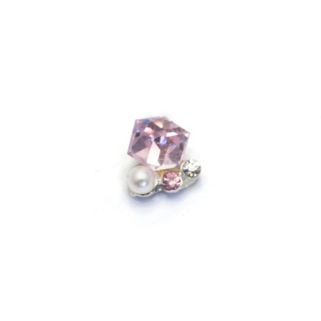 Metal fittings Pole "Pink cube with pearls", 4 pcs