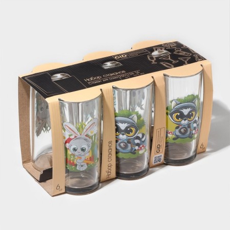 A set of glasses "Funny animals", glass, 230 ml, Mix drawing-7