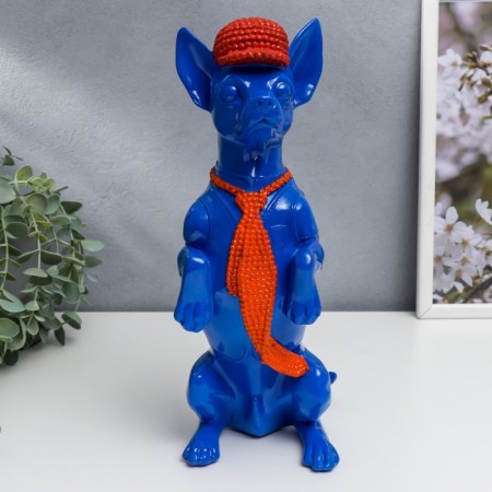 Polystone souvenir "Toy-terrier in the cap and tie" Blue with orange 29.5x14x11.5 cm