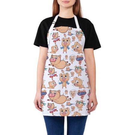 Apron kitchen with a photo print "Pig Sportsman", adjustable, size OS
