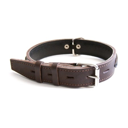 Leather collar with oblique "Zononic", Osh 52-66 x 3.5 cm, mix of flowers-4