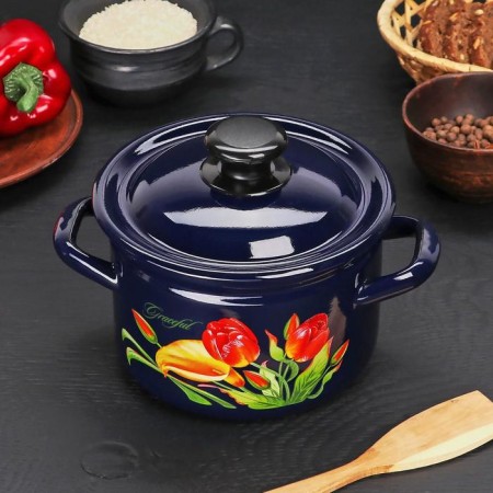 Cylindrical pan, 2 l, metal cover, induction, dree mix, blue color-4