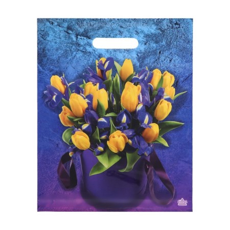 Package "Yellow Tulips", polyethylene with a cut pen, 31x40 cm, 60 μm