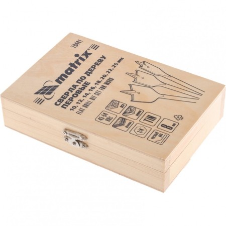 Set of drill Matrix, feather, on wood, 10-12-14-16-18-20-22-25 mm, wooden case-2