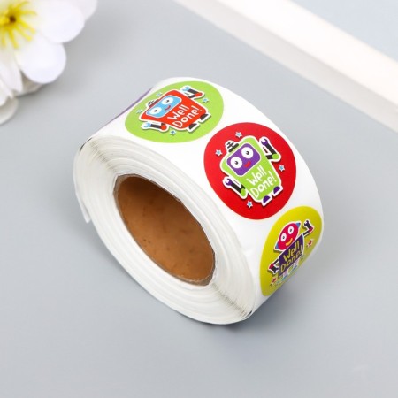 Stick Paper "Smiling robots" d = 2.5 cm 500 pcs in a rolon 3x6x6 cm-1