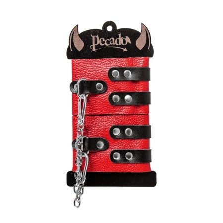 The shackles of Pecado BDSM, soft, with two rifle straps, genuine leather, red-black-5