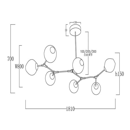 Suspended EVOLUCE lamp. Sle154823-07. Rametto. 7x40 watts, E27, 181x80x33 cm, golden color-6