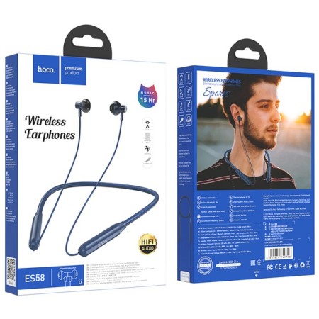 Hoco ES58 headphones, wireless, inserts, BT5.0, 200 mAh, microphone, blue-4