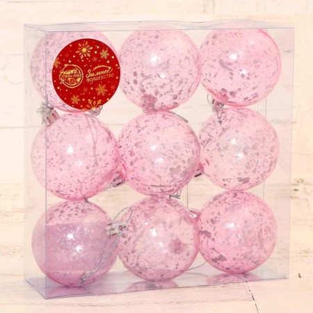 Set of balls plastic D-6 cm, 9 pcs "Jenna Transparent" pink-1